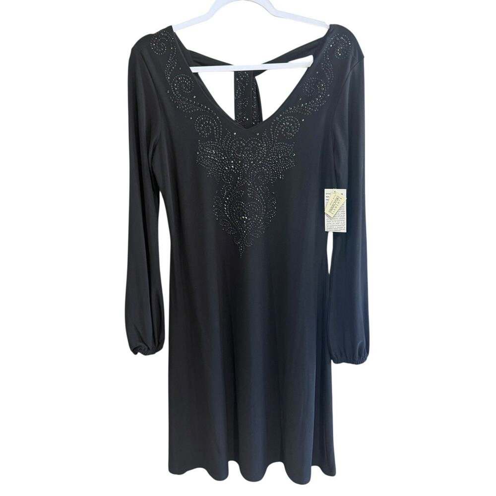 NWT Crystaline By Tango Black Swarovski Elements Embellished Black Dress Size S